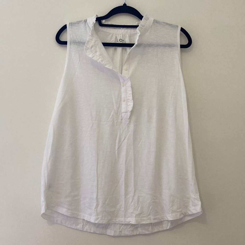 Loft Ruffle Henley Tank Top in White